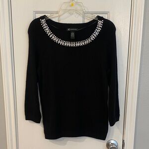 INC International Concepts Black Sweater with Rhinestone Embellishment